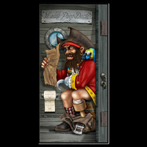 Funny Pirate Captain In Poop Deck Bathroom Door Cover Birthday Party Decoration - £6.05 GBP