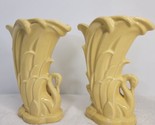 PAIR of Vintage McCoy Pottery Yellow Swan Vases 9&quot; Planters MCM SEE IMAG... - $63.35