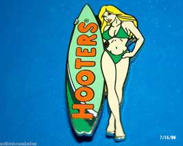 Hooters Restaurant Surfer Girl Blonde Green Surfboard Green Bathing Suit Pin - £14.33 GBP