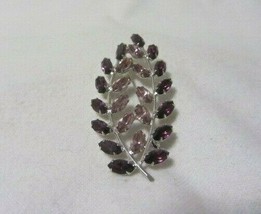 SIGNED B. DAVID PINK &amp; AMETHYST RHINESTONES OPEN WORK LEAF BROOCH PIN SI... - £19.00 GBP