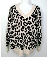 Vince Camuto Sweater Leopard Animal Print Long Sleeve Sexy V Neck Tan Br... - £23.62 GBP