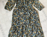 Loft Gold Blue Tan teal Floral Button Front Dress SZ medium Ruffled Yoke... - £29.89 GBP