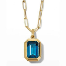 2.5Ct Emerald Cut Simulated London Blue Topaz Pendant 14K Yellow Gold Plated - £89.90 GBP