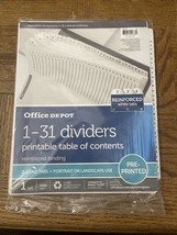 Office Depot 1-31 Dividers W/ Printable Table Of Contents - £7.67 GBP