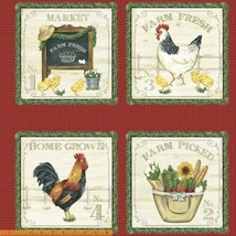 24&quot; X 44&quot; Panel Farm Farmers Chickens Eggs Red Cotton Fabric D488.30 - £6.80 GBP