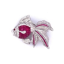 14K White Gold Plated 3.00Ct Asscher Simulated  Ruby Fish Brooch Pin For Blazer - £123.90 GBP