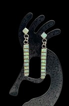 Vintage Zuni Handmade Sterling Silver Lab Opal Inlay Dangle Earrings - £51.78 GBP