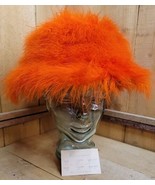 VTG HAPPY CAPPER 1960s ORANGE Feather MARABOU Party Cocktail HAT USA 21&quot;... - $296.99