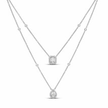 14kt White Gold Womens Emerald Diamond Double Pendant Fashion Necklace 5/8 Cttw - $1,210.28