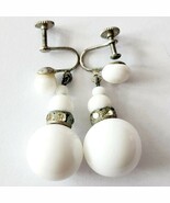 1970s Handmade Vintage Screw Back Clip On Earrings Dandle White Silver T... - $41.13 CAD