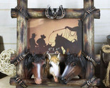 Country Rustic Triple Horses Lucky Horseshoes Faux Barnwood Picture Fram... - $28.99