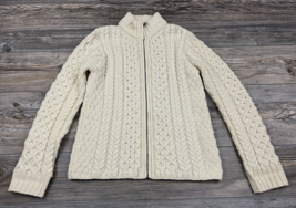 Inis Crafts Beige Front Zip 100% Wool Cable Knit Sweater Made In Ireland... - $38.61