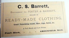 1889 Ad C. S. Barrett Clothing, Greenfield, Mass. Dealer in Ready-Made C... - £6.38 GBP