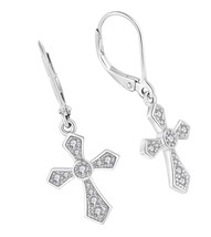 Women Cross Earrings,925 Sterling Silver Leverback - £138.17 GBP