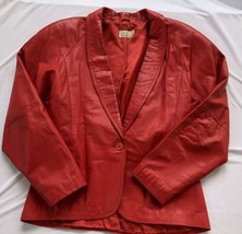 Vintage Y2K Liz Claiborne Red Soft Leather Jacket Coat Size 12 Shoulder ... - $55.75