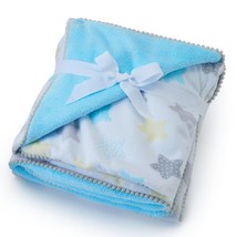 Just Born Velboa Stars Blanket Baby Boy Unisex Blue White Gray Yellow Sherpa NWT - £31.57 GBP