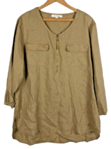 Company Ellen Tracy XL Tunic Shirt Blouse Top Pullover Tan Zip 100% Linen Womens - £36.64 GBP