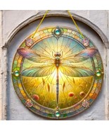 Dragonfly Faux Stained Glass Acrylic Art Suncatcher – 8in 2D Round Panel... - $455.40 MXN