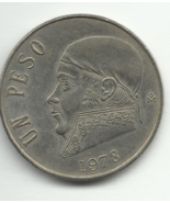 1978 Mexico 1 Un Peso Coin Eagle perched on cacTus &amp; José María Morelos - $100.00