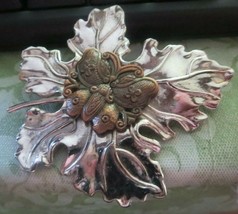 Sylvia Dahl leaf shaped Brooch with Butterfly centerpiece - £7.58 GBP