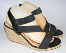 Merona Women&#39;s Size 9.5 M Black Espadrille 3&quot; Wedge Sandals Slip On Heels Shoes - £14.16 GBP