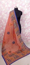 Phulkari chinon Dupatta heavy chanderi thread embroidery women Girls leaf Chunni - £29.26 GBP