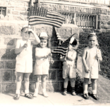 WWII Era Children American Flags Beanie Hats Patriotic Parade Snapshot Photo - £13.50 GBP