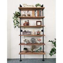 6 Tier Industrial Ladder Pipe Shelf Bookcase, Rustic Wall Mounted Pipe Bookshelv - £246.12 GBP