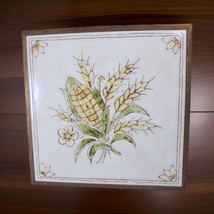 Vintage Trivet Italian Ceramic Tile Corn Husk Design Wood Frame Italy Kitchen - £10.80 GBP