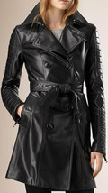 Women&#39;s Black Real  Lambskin Leather Trench Coat Halloween Casual Formal Stylish - £120.90 GBP