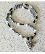 Black &amp; White Zebra Stone Beaded Necklace w Steer Skull Pendant - £6.91 GBP