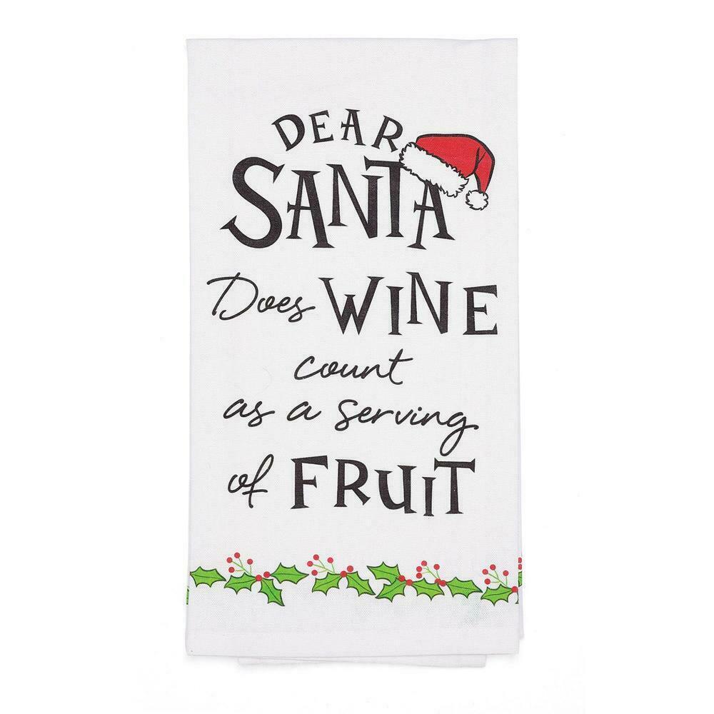 IZZY & OLIVER "Dear Santa Wine A Fruit" 6006989 Kitchen Bar Towel~19″X27″Cotton - £6.85 GBP