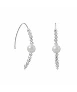 14K White Gold Plated Diamond Cut Beaded Threaders 38.3 mm Pearl Wire Ea... - £72.78 GBP