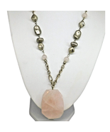 Chico&#39;s Rose Quartz Stone Necklace Statement Pendant Acrylic Beads 18&quot; 2... - £11.23 GBP