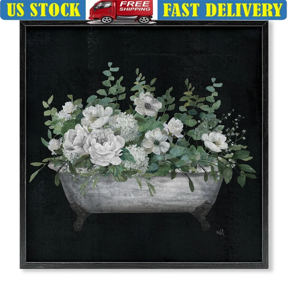 Rustic Floral Bathtub Typography Wall Art Framed Gicl e Print 12x12 Read... - $122.31 CAD