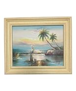 Vintage M. Harry Tropical Pelican Seascape Painting – Framed Canvas Art ... - $58.50