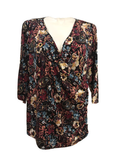 Chenault Women&#39;s 22/24 Blouse Crossover Black Pink Blue Gold Multi Flora... - $27.06