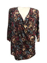 Chenault Women&#39;s 22/24 Blouse Crossover Black Pink Blue Gold Multi Floral  New - £21.28 GBP