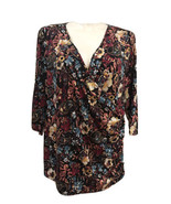 Chenault Women&#39;s 22/24 Blouse Crossover Black Pink Blue Gold Multi Flora... - £20.21 GBP