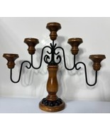 Vtg 60s Wood Metal 5-Arm Candelabra Candle Holder Vintage Style Home Decor - $976.51 MXN