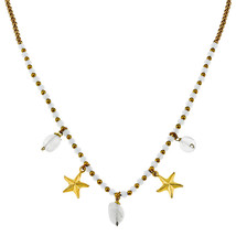 Beach Lover Starfish Seashore Dangle Milky Quartz and Brass Beads Boho Necklace - £8.99 GBP