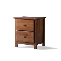 Farmhouse Solid Pine Wood 2 Drawer Nightstand in Walnut Finish - £264.34 GBP
