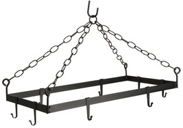 Hanging Pot &amp; Pan Rack Wrought Iron Kitchen Holder With 8 Scroll Hooks Amish Usa - $109.97