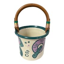 Vintage 1987 Signed Keota Studio Pottery Bucket Vase with Bamboo Handle - $43.20