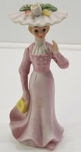 VC) Vintage Victorian Woman Figurine 5.5&quot; Ceramic Statue Pink - £5.51 GBP