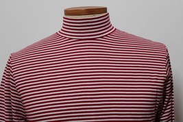 Vtg 90s Lands End M Red White Stripe 100% Cotton Mock Neck Long Sleeve S... - £18.26 GBP