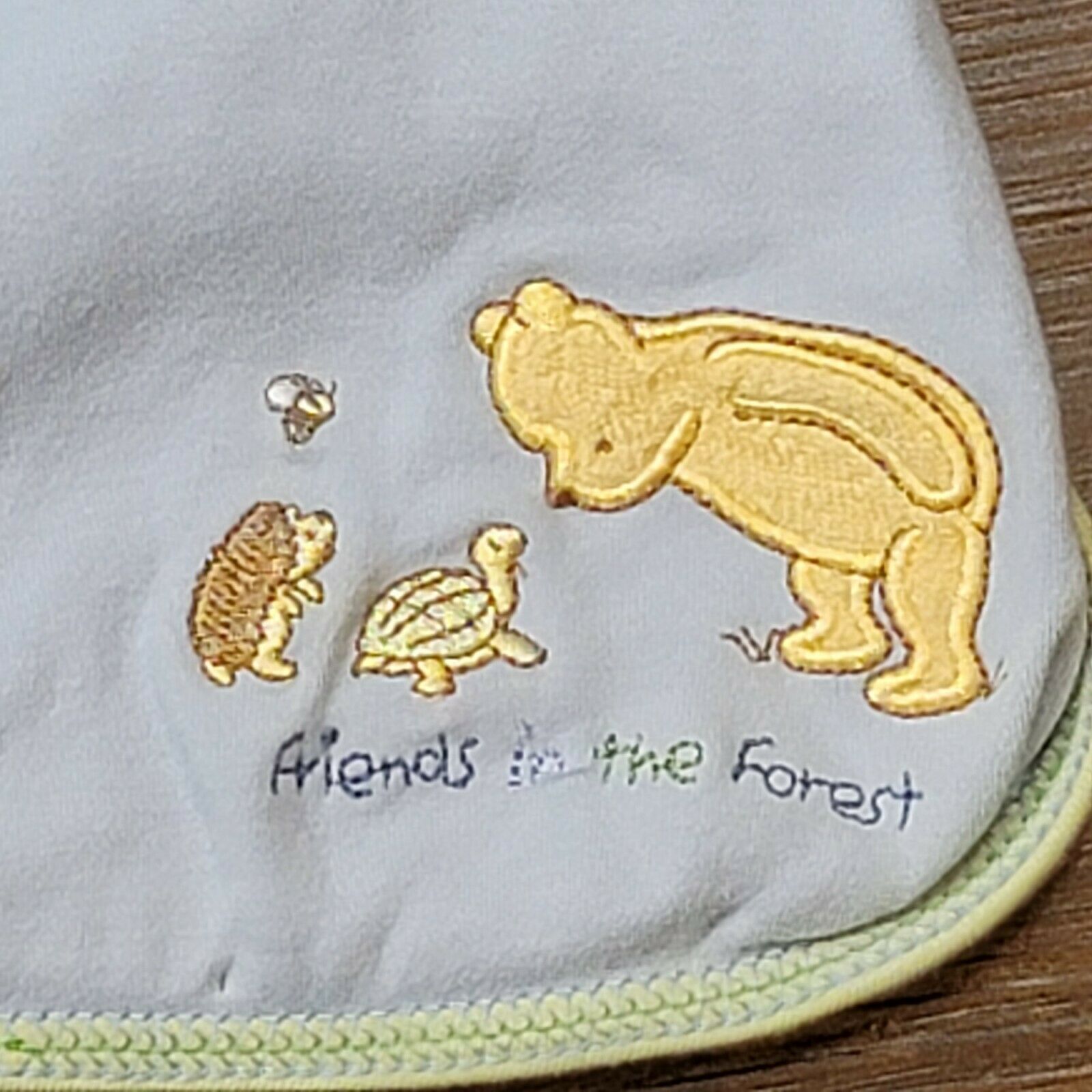 Disney Classic Pooh Baby Blanket Friends In The Forest Blue Green Stripes Turtle - $44.54