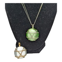 Green &amp; White Tigers Eye Changeable Pendant Necklace by Roman Vtg Jewelry - $9.89