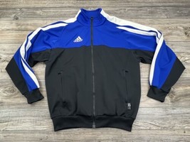 Vintage 2001 Adidas Mens Large Soccer Full Zip Track Jacket Pockets, Black/Blue - £21.30 GBP