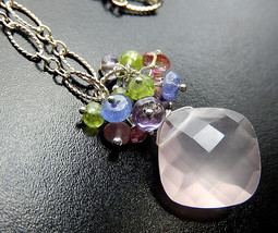 Rose Quartz Drop Necklace, Pink Necklace, Sterling Silver, Watermelon Tourmaline - £48.25 GBP